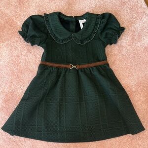 Janie and Jack Equestrian Collared Dress, Green, 2T